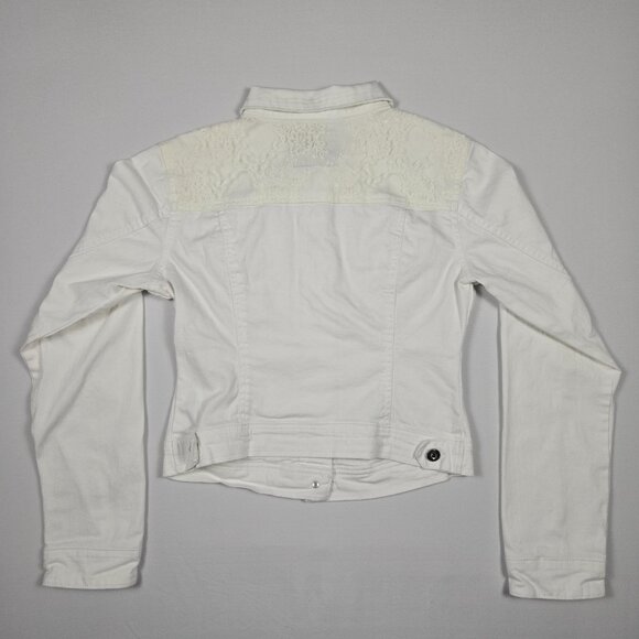 Daytrip White Jean Jacket Womens Size M Lace Back Embellished Boho Streetwear - Picture 7 of 12
